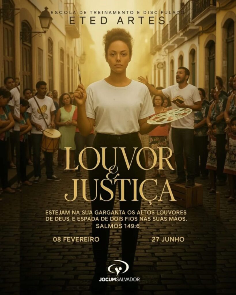 ETED ARTES 2026.1 Louvor e Justiça Início: 08 de fevereiro A vocês, artistas cristãos: saibam que a arte que vocês expressam - música, dança, artes plásticas e tantas outras formas - pode ser usada como instrumento de louvor ao Senhor e como arma de justiça e libertação em favor dos povos não alcançados. Durante 5 meses, nada mais fará sentido senão ouvir o Senhor, conhecer seu caráter e apaixonar-se por Ele. Nos 3 primeiros meses, vocês viverão na base missionária, mergulhando em um tempo intenso de ensino e comunhão. Já os 2 meses seguintes, a fase prática, serão dedicados a viagens missionárias - Rotas: México e Interior da Bahia. Essas experiências ampliarão sua visão sobre missões e revelarão novas formas de servir através da arte. Não perca tempo! Venha para Salvador conhecer mais a Deus e fazê-lo conhecido.